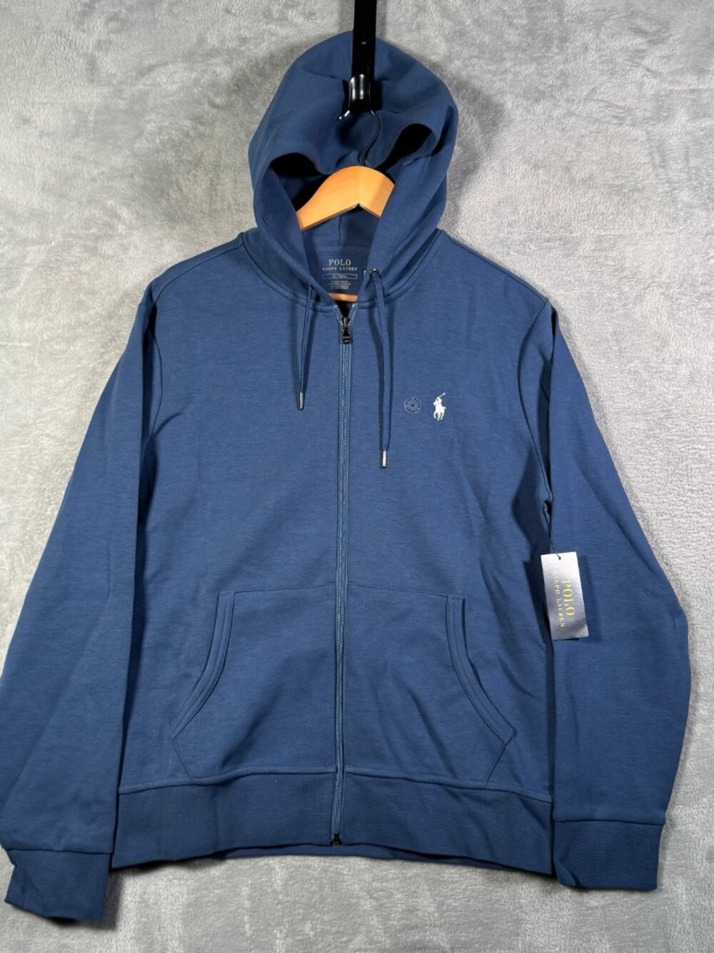 Polo Ralph Lauren Hoodie Mens M Blue Full Zip Sweatshirt Double Knit Jacket